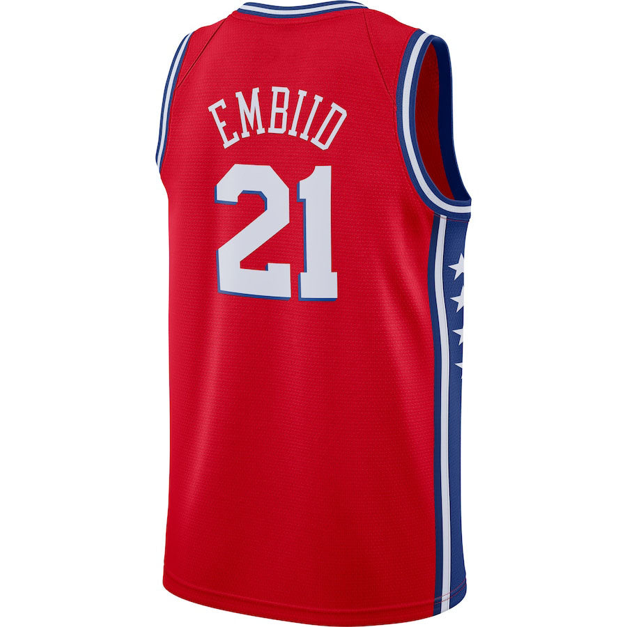PH.76ers #21 Joel Embiid Swingman Player Jersey  Statement Edition  Red Stitched American Basketball Jersey UNEC