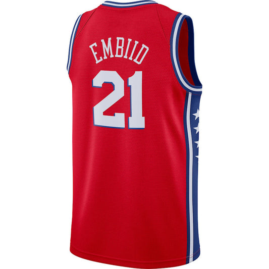 PH.76ers #21 Joel Embiid Swingman Player Jersey  Statement Edition  Red Stitched American Basketball Jersey UNEC