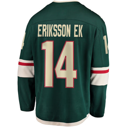 M.Wild #14 Joel Eriksson Ek Fanatics Branded Breakaway Jersey Green Stitched American Hockey Jersey UNEC