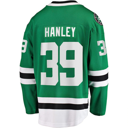 D.Stars #39 Joel Hanley Fanatics Branded Breakaway Player Jersey Kelly Green Stitched American Hockey Jersey UNEC