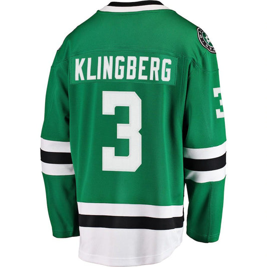 D.Stars #3 John Klingberg Fanatics Branded Breakaway Jersey Kelly Green Stitched American Hockey Jersey UNEC