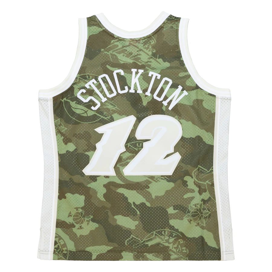U.Jazz #12 John Stockton Mitchell & Ness Unisex Hardwood Classics 1998-99 Ghost Green Swingman Jersey Camo Stitched American Basketball Jersey UNEC