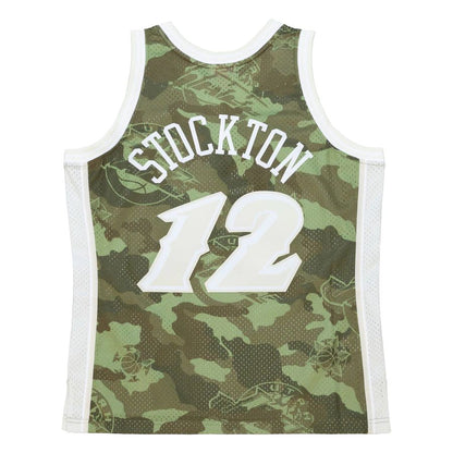 U.Jazz #12 John Stockton Mitchell & Ness Unisex Hardwood Classics 1998-99 Ghost Green Swingman Jersey Camo Stitched American Basketball Jersey UNEC