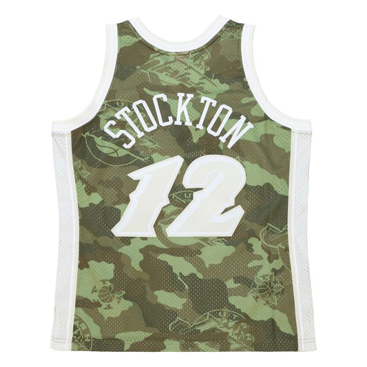 U.Jazz #12 John Stockton Mitchell & Ness Unisex Hardwood Classics 1998-99 Ghost Green Swingman Jersey Camo Stitched American Basketball Jersey UNEC