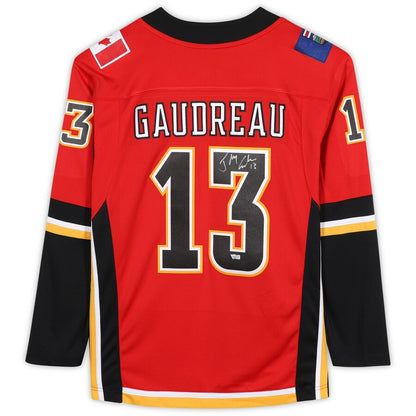 C.Flames #13 Johnny Gaudreau Fanatics Authentic AutographedFanatics Breakaway Jersey Red Stitched American Hockey Jersey UNEC