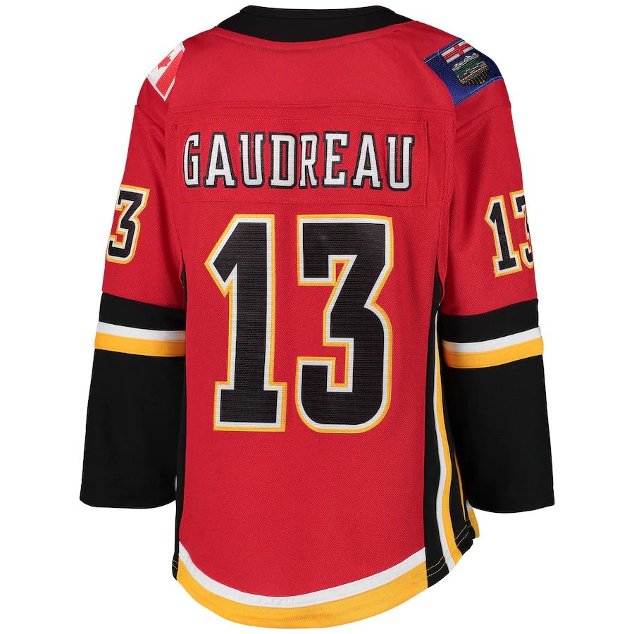 C.Flames #13 Johnny Gaudreau 2020-21 Alternate Premier Player Jersey Red Stitched American Hockey Jersey UNEC