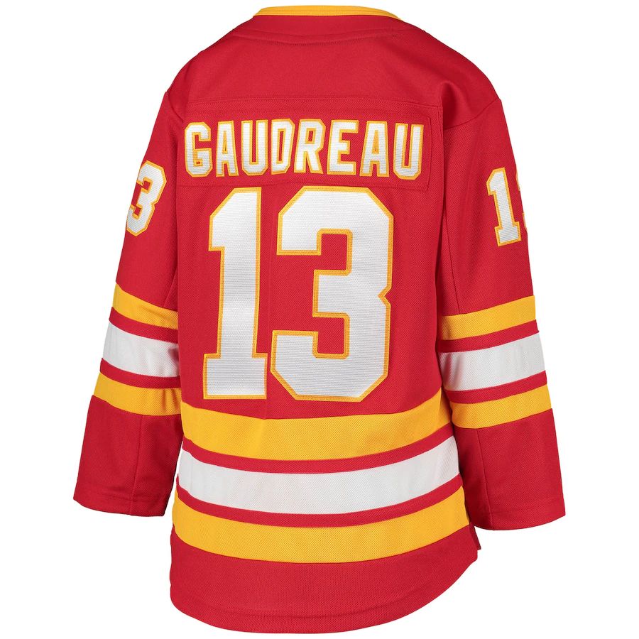 C.Flames #13 Johnny Gaudreau 2020-21 Home Premier Player Jersey Red Stitched American Hockey Jersey UNEC