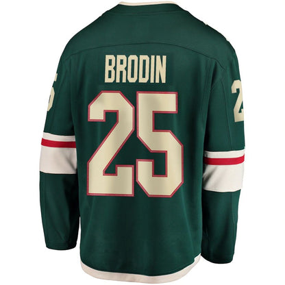 M.Wild #25 Jonas Brodin Fanatics Branded Youth Breakaway Player Jersey Green Stitched American Hockey Jersey UNEC