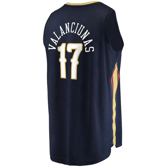 NO.Pelicans #17 Jonas Valanciunas Fanatics Branded  2021-22 Fast Break Replica Jersey Navy Icon Edition Stitched American Basketball Jersey UNEC