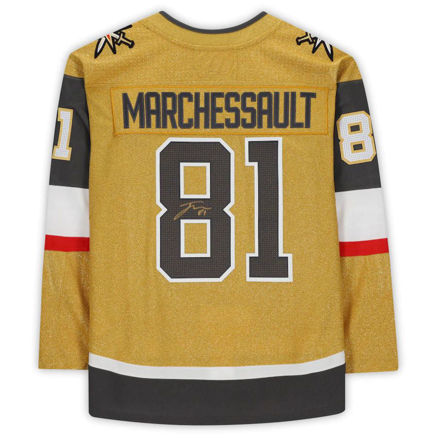 V.Golden Knights #81 Jonathan Marchessault Fanatics Authentic Autographed Gold Alternate Jersey Hockey Jersey UNEC