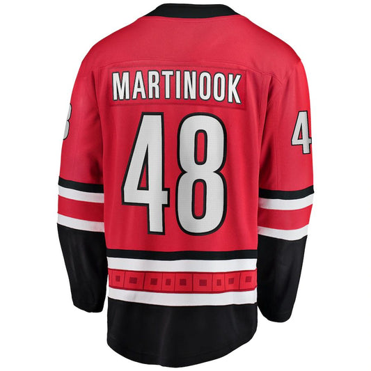 C.Hurricanes #48 Jordan Martinook Fanatics Branded Home Breakaway Player Jersey Red Stitched American Hockey Jersey UNEC