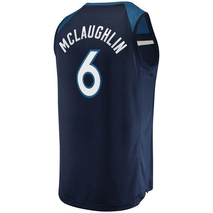 M.Timberwolves #6 Jordan McLaughlin Fanatics Branded  Fast Break Player Jersey  Icon Edition Navy Stitched American Basketball Jersey UNEC