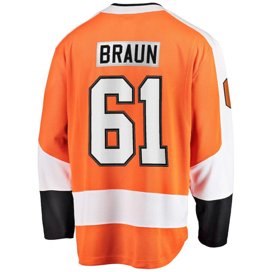 P.Flyers #61 Justin Braun Fanatics Branded Breakaway Player Jersey Orange Stitched American Hockey Jersey UNEC