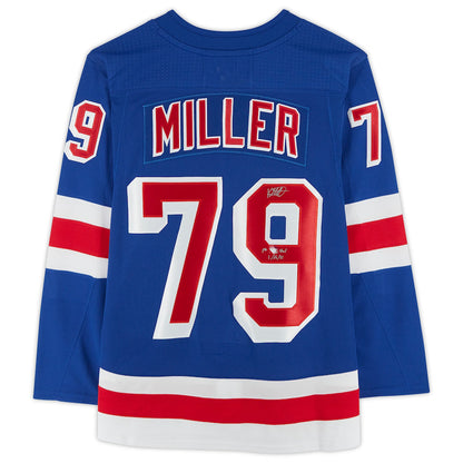 NY.Rangers #79 K'Andre Miller Fanatics Authentic Autographed with 1st Goal 1-26-21 Inscription Blue Stitched American Hockey Jersey UNEC