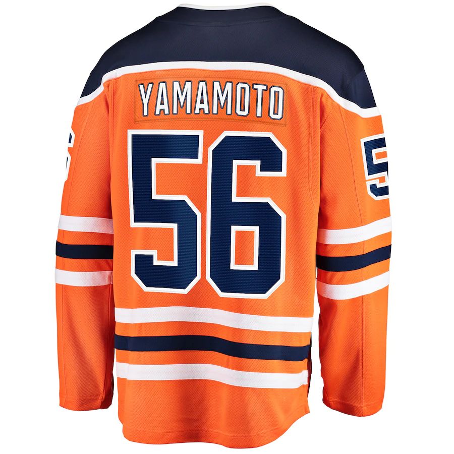E.Oilers #56 Kailer Yamamoto Fanatics Branded Home Breakaway Player Jersey Orange Stitched American Hockey Jersey UNEC