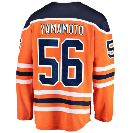 E.Oilers #56 Kailer Yamamoto Fanatics Branded Home Breakaway Player Jersey Orange Stitched American Hockey Jersey UNEC