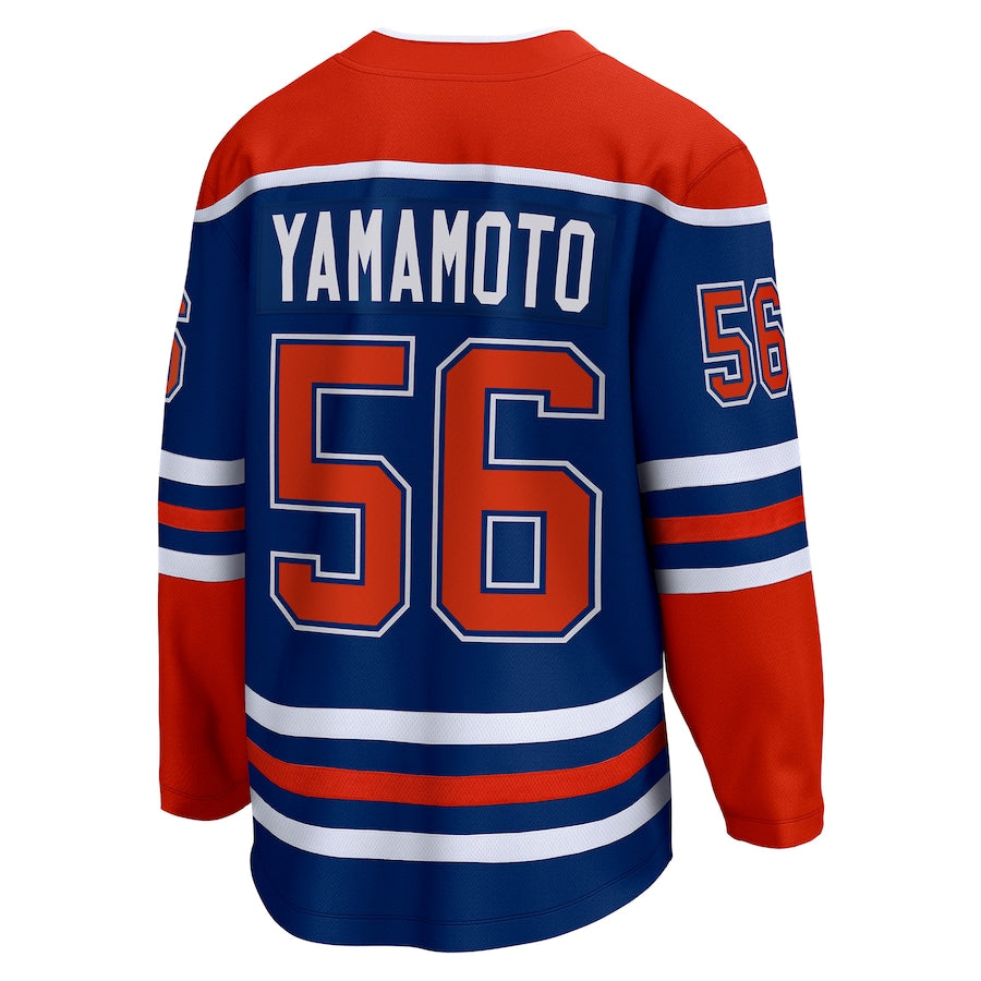 E.Oilers #56 Kailer Yamamoto Fanatics Branded Home Breakaway Player Jersey Royal Stitched American Hockey Jersey UNEC