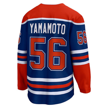 E.Oilers #56 Kailer Yamamoto Fanatics Branded Home Breakaway Player Jersey Royal Stitched American Hockey Jersey UNEC