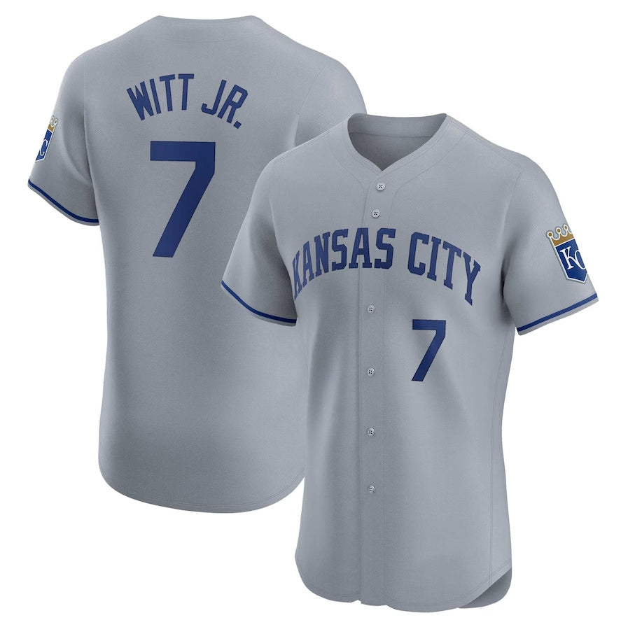 Kansas City Royals #7 Bobby Witt Jr. Road Elite Player Jersey - Gray Stitched Baseball Jersey