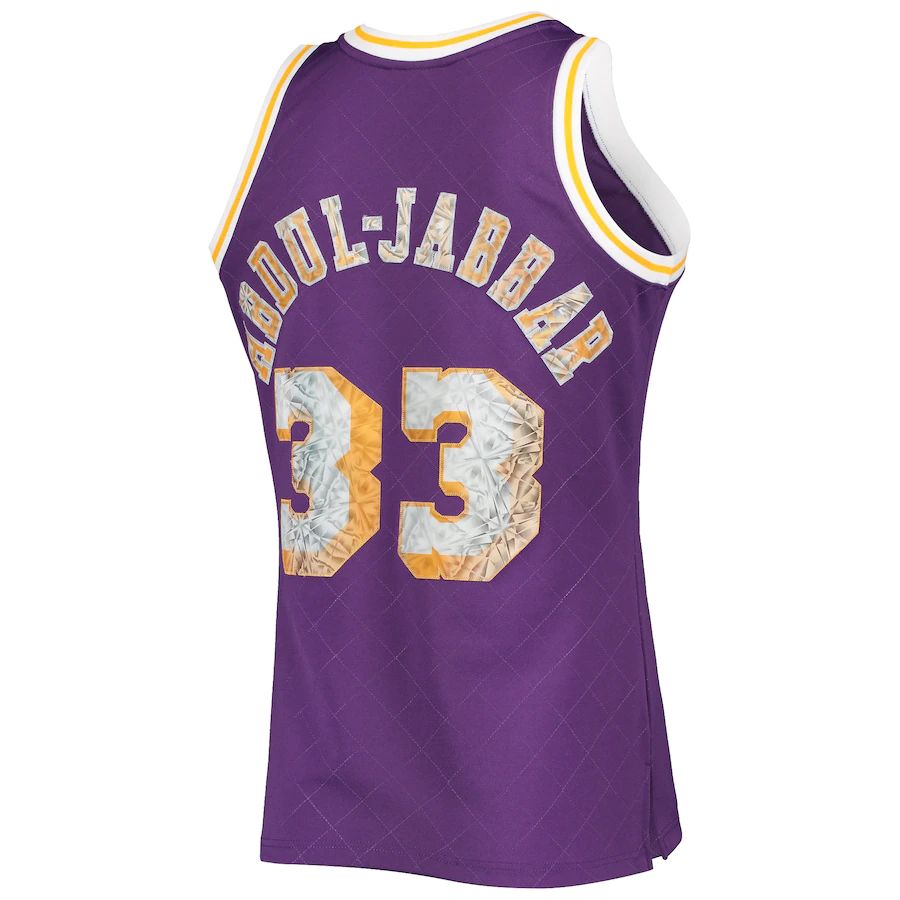 LA.Lakers #33 Kareem Abdul-Jabbar Mitchell & Ness 1996-97 Hardwood Classics 75th Anniversary Diamond Swingman Jersey Purple Stitched American Basketball Jersey UNEC