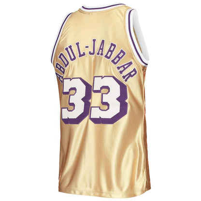 LA.Lakers #33 Kareem Abdul-Jabbar Mitchell & Ness 75th Anniversary 1983-84 Hardwood Classics Swingman Jersey Gold Stitched American Basketball Jersey UNEC