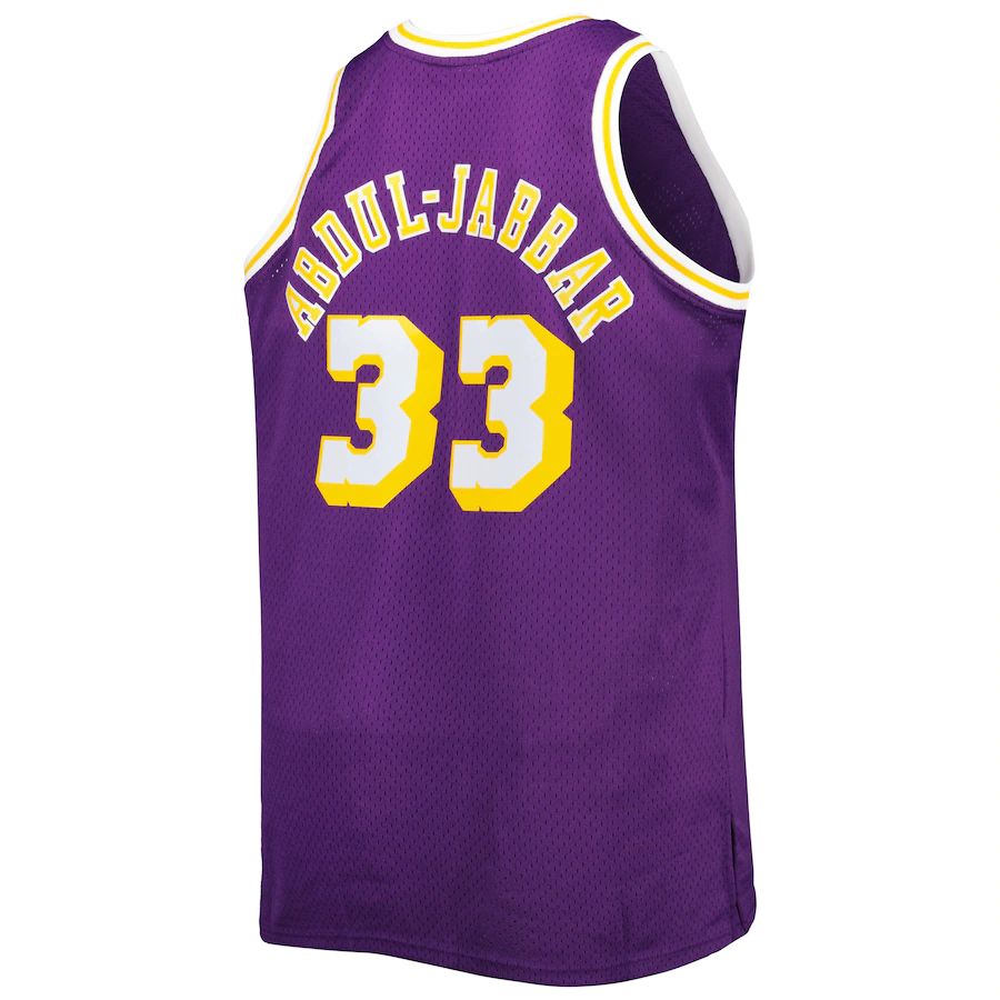 LA.Lakers #33 Kareem Abdul-Jabbar Mitchell & Ness Big & Tall Hardwood Classics 1983-84 Swingman Jersey Purple Stitched American Basketball Jersey UNEC