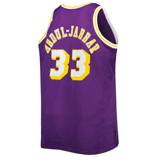 LA.Lakers #33 Kareem Abdul-Jabbar Mitchell & Ness Big & Tall Hardwood Classics 1983-84 Swingman Jersey Purple Stitched American Basketball Jersey UNEC