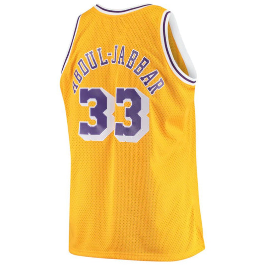 LA.Lakers #33 Kareem Abdul-Jabbar Mitchell & Ness Big & Tall Hardwood Classics Jersey Gold Stitched American Basketball Jersey UNEC