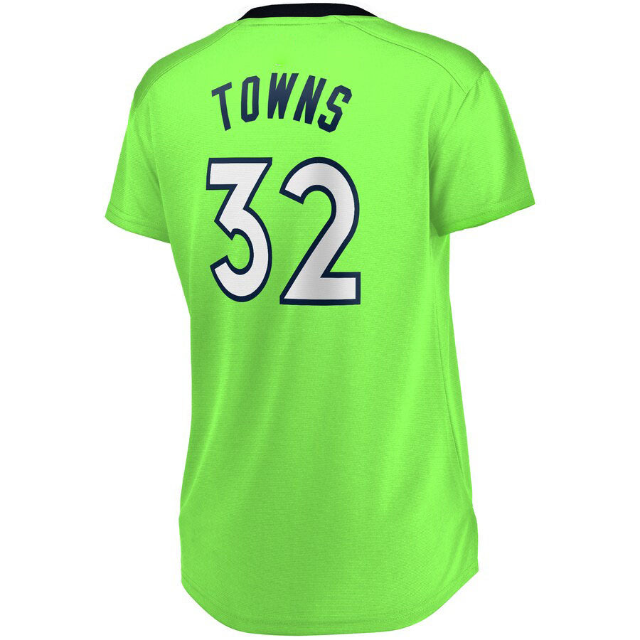 M.Timberwolves #32 Karl-Anthony Towns Fanatics Branded Women's Fast Break Replica Player Jersey Statement Edition  Green Stitched American Basketball Jersey UNEC