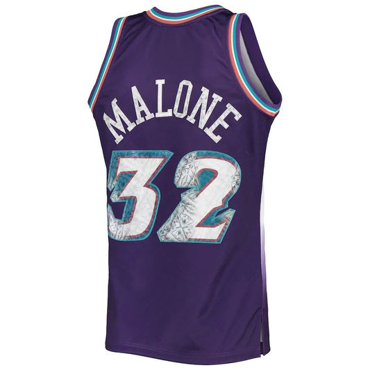 U.Jazz #32 Karl Malone Mitchell & Ness 1996-97 Hardwood Classics  75th Anniversary Diamond Swingman Jersey Purple Stitched American Basketball Jersey UNEC