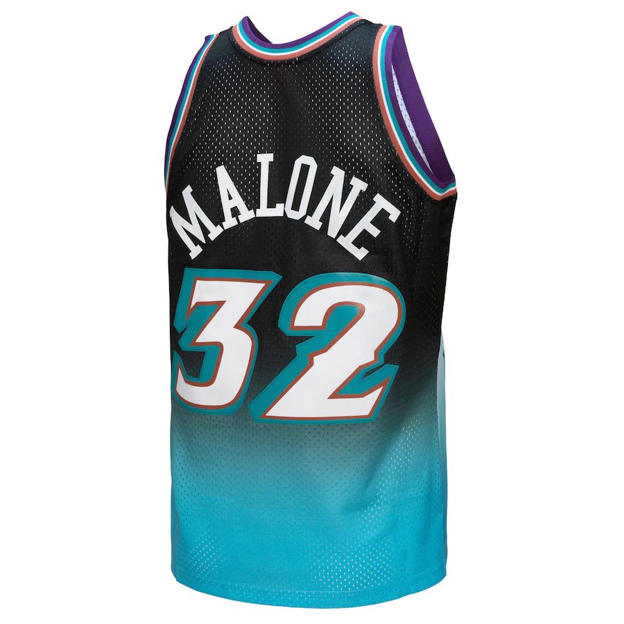 U.Jazz #32 Karl Malone Mitchell & Ness 199697 Hardwood Classics Fadeaway Swingman Player Jersey BlackLight Blue Stitched American Basketball Jersey UNEC