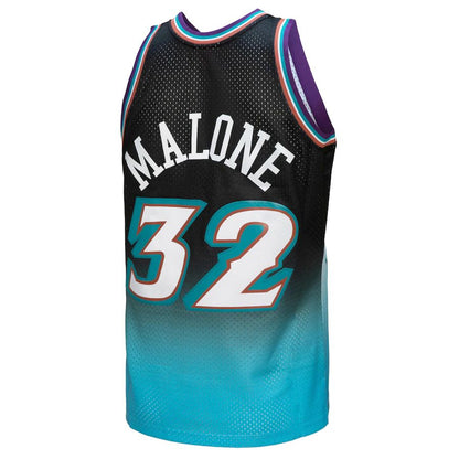 U.Jazz #32 Karl Malone Mitchell & Ness 199697 Hardwood Classics Fadeaway Swingman Player Jersey BlackLight Blue Stitched American Basketball Jersey UNEC