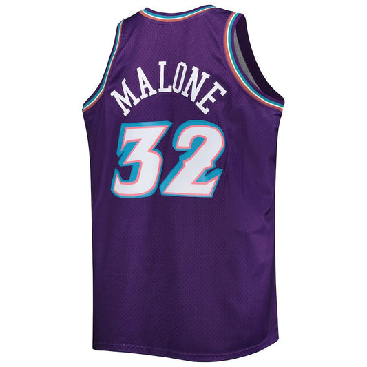 U.Jazz #32 Karl Malone Mitchell & Ness Big & Tall Hardwood Classics 1996-97 Swingman Jersey Purple Stitched American Basketball Jersey UNEC