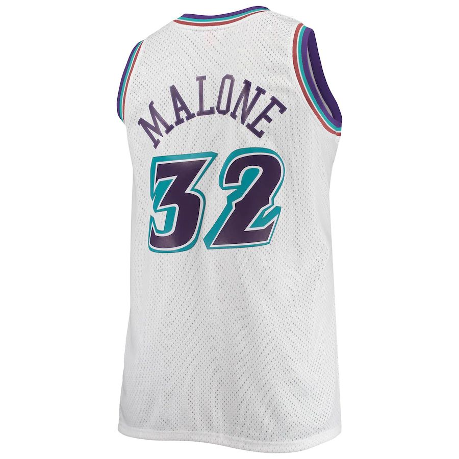 U.Jazz #32 Karl Malone Mitchell & Ness Big & Tall Hardwood Classics Jersey White Stitched American Basketball Jersey UNEC