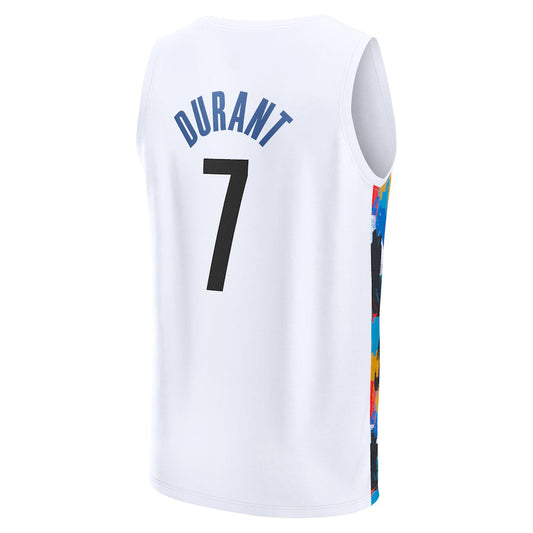 B.Nets #7 Kevin Durant Fanatics Branded 2022-23 Fastbreak Jersey City Edition White Stitched American Basketball Jersey UNEC