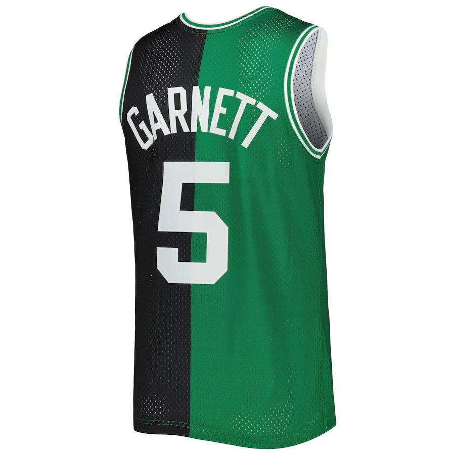 B.Celtics #5 Kevin Garnett Mitchell & Ness Hardwood Classics 2007-08 Split Swingman Jersey Black Kelly Green Stitched American Basketball Jersey UNEC