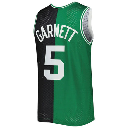 B.Celtics #5 Kevin Garnett Mitchell & Ness Hardwood Classics 2007-08 Split Swingman Jersey Black Kelly Green Stitched American Basketball Jersey UNEC