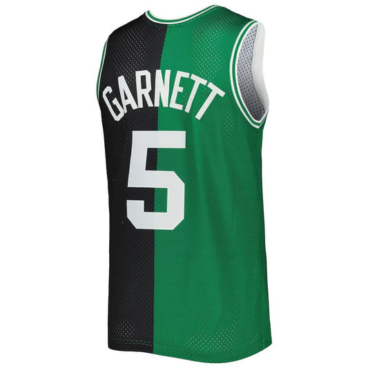 B.Celtics #5 Kevin Garnett Mitchell & Ness Hardwood Classics 2007-08 Split Swingman Jersey Black Kelly Green Stitched American Basketball Jersey UNEC