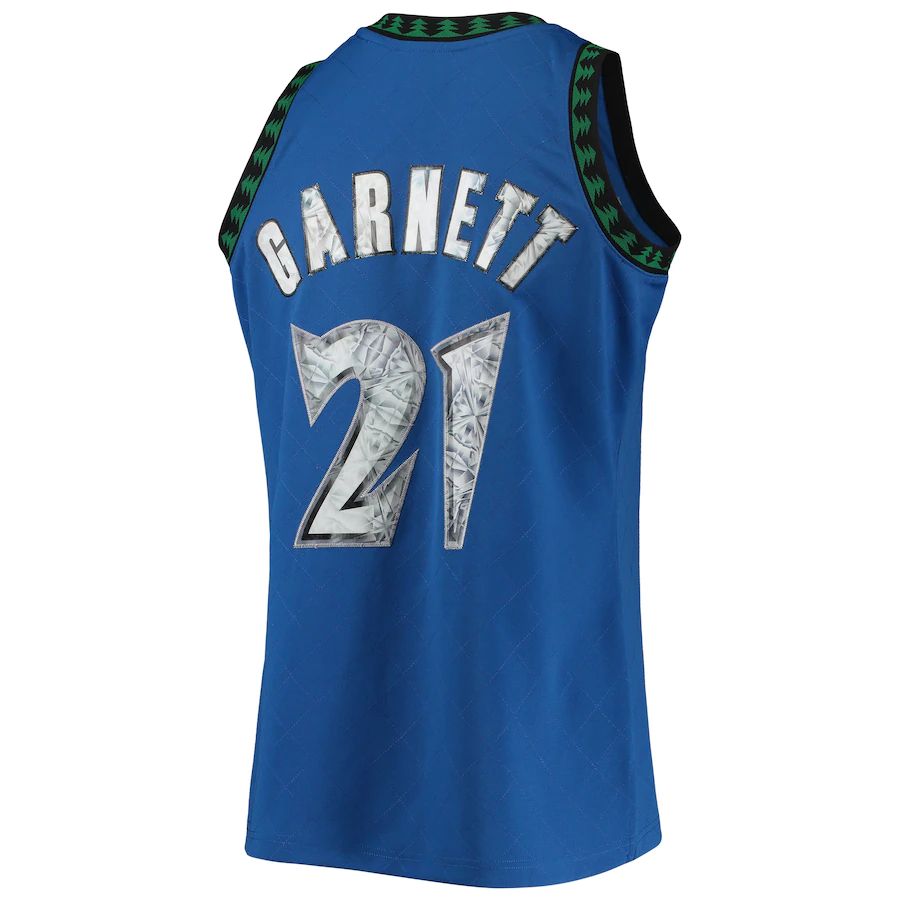 M.Timberwolves #21 Kevin Garnett Mitchell & Ness 1996-97 Hardwood Classics 75th Anniversary Diamond Swingman Jersey  Blue Stitched American Basketball Jersey UNEC