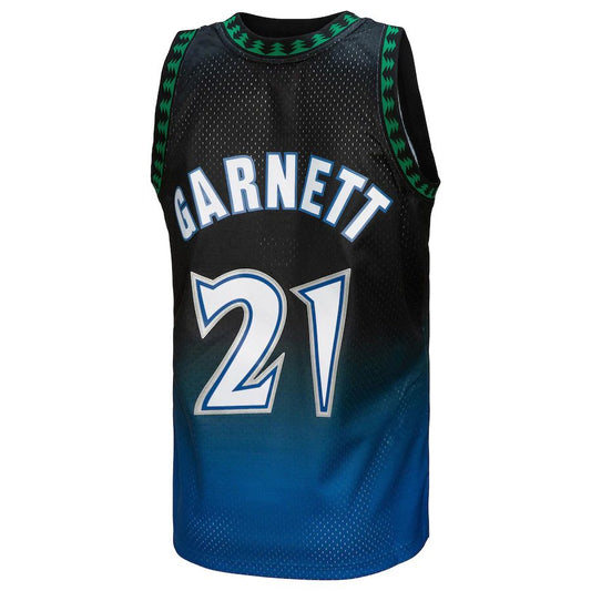 M.Timberwolves #21 Kevin Garnett Mitchell & Ness 1997-98 Hardwood Classics Fadeaway Swingman Player Jersey BlueBlack Stitched American Basketball Jersey UNEC