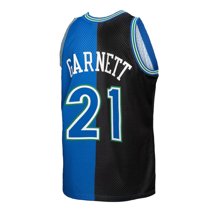 M.Timberwolves #21 Kevin Garnett Mitchell & Ness Hardwood Classics 1995-96 Split Swingman Jersey BlueBlack Stitched American Basketball Jersey UNEC