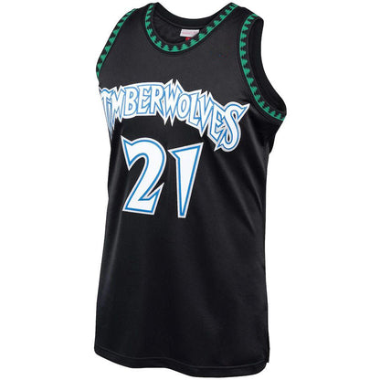 M.Timberwolves #21 Kevin Garnett Mitchell & Ness Hardwood Classics 1997-98 Authentic Jersey Black Stitched American Basketball Jersey UNEC