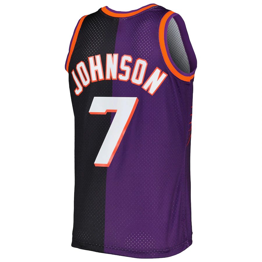 P.Suns #7 Kevin Johnson Mitchell & Ness Hardwood Classics 1996-97 Split Swingman Jersey Purple-Black Stitched American Basketball Jersey UNEC