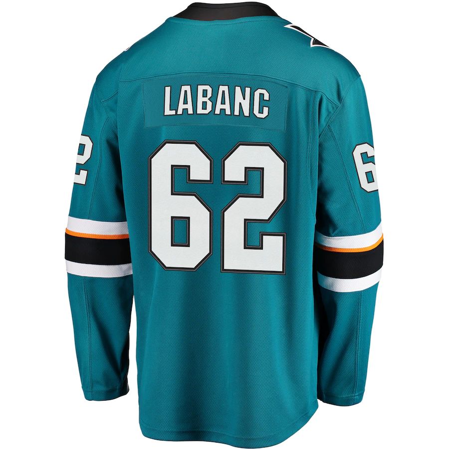 SJ.Sharks #62 Kevin Labanc Fanatics Branded Breakaway Jersey Teal Stitched American Hockey Jersey UNEC