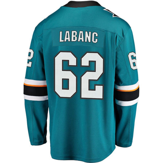 SJ.Sharks #62 Kevin Labanc Fanatics Branded Breakaway Jersey Teal Stitched American Hockey Jersey UNEC