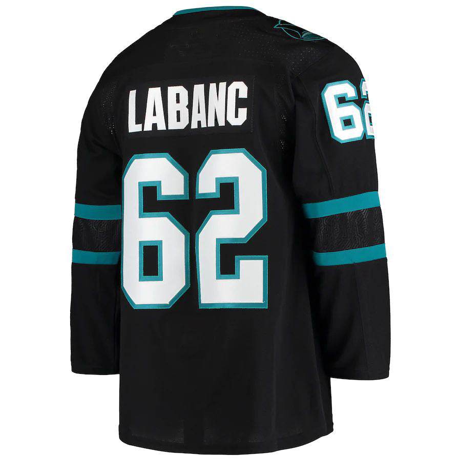 SJ.Sharks #62 Kevin Labanc Alternate Authentic Jersey Black Stitched American Hockey Jersey UNEC