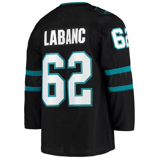 SJ.Sharks #62 Kevin Labanc Alternate Authentic Jersey Black Stitched American Hockey Jersey UNEC