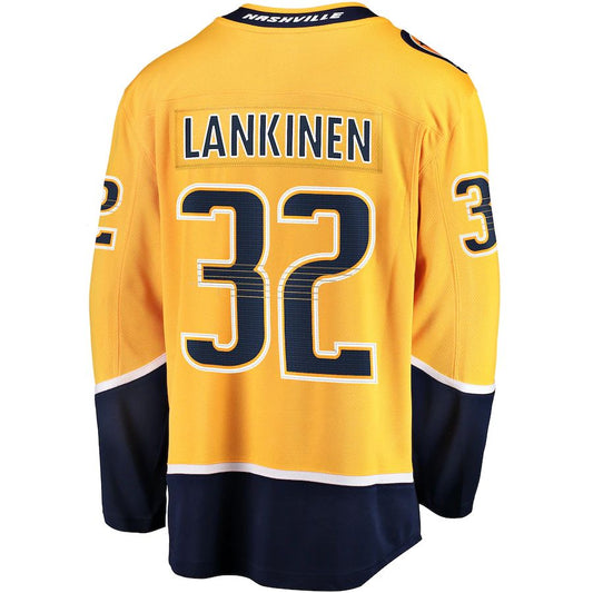 N.Predators #32 Kevin Lankinen Fanatics Branded Home Breakaway Player Jersey Gold Stitched American Hockey Jersey UNEC