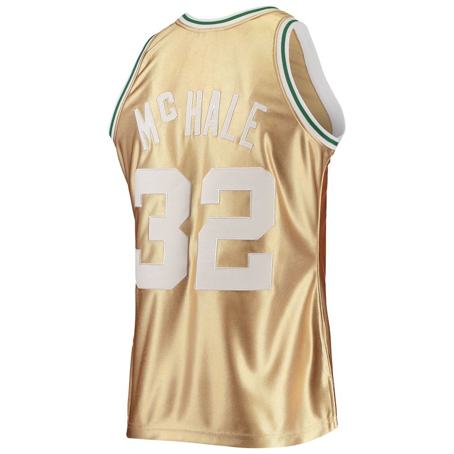B.Celtics #32 Kevin McHale Mitchell & Ness 75th Anniversary 1985-86 Hardwood Classics Swingman Jersey Gold Stitched American Basketball Jersey UNEC