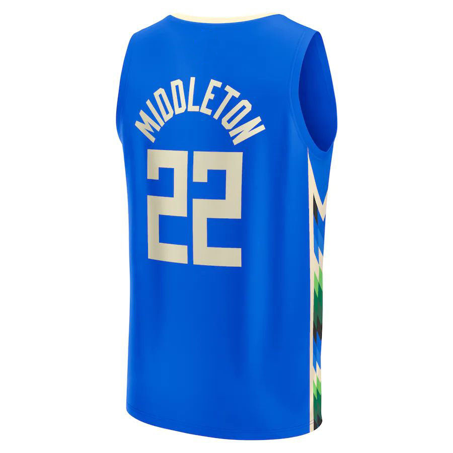 M.Bucks #22 Khris Middleton Fanatics Branded  2022-23 Fastbreak Jersey City Edition Royal Stitched American Basketball Jersey UNEC